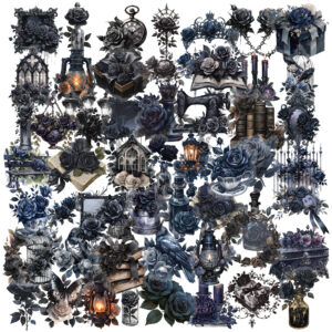 oly-d4fd60fc8f2be5fb23511c5b076171ac Wholesale 56 new cross-border retro-style Instagram-worthy laptop and mobile phone decorative stickers, featuring a dark rose design, perfect for pets.