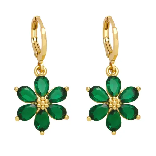 Wholesale 1 Pair Simple Style Flower Daisy Plating Inlay Copper Zircon 18k Gold Plated Drop Earrings