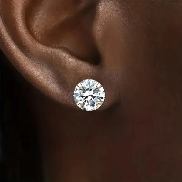 304 Stainless Steel Round PVD Coated Zircon 18K Gold Plated Simple Style Inlay Ear Studs