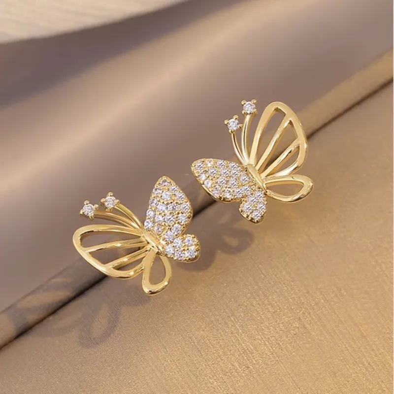 Wholesale 1 Pair Lady Butterfly Plating Inlay Copper Zircon Ear Studs