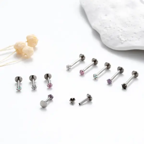 1 Piece Ear Cartilage Rings & Studs Korean Style Pentagram Flower 316L Stainless Steel Waterproof Non Tarnish Surgical Steel Zircon