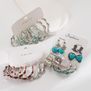 Wholesale Turquoise Earrings Set Western Style Love Shoes Boots Cross Earrings