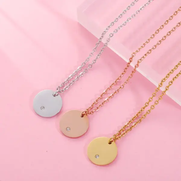 Wholesale PVD Coated 18K Gold Real Plated Round Customization Laser Engraving Stainless Steel Classic Style Commute Waterproof Non Tarnish Pendant Necklace