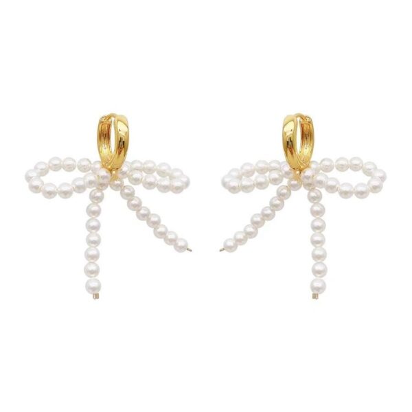 Wholesale Lady Style Bow Pearl Earrings 2024 New Style Gentle Girl Ear Buckle French Retro Earrings High Earrings