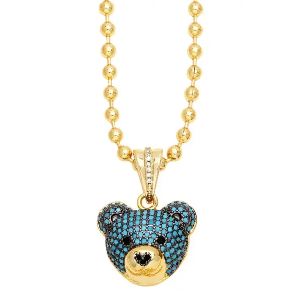 Wholesale Hip-hop Streetwear Bear Copper 18k Gold Plated Zircon Pendant Necklace In Bulk