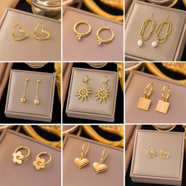 Wholesale PVD Coated Real Gold Plated Heart Shape 304 Stainless Steel Vacation Classic Style Waterproof Non Tarnish Ear Studs