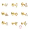 1 Piece Ear Cartilage Rings & Studs Fashion Square Water Droplets Paw Print Silver Inlay Zircon