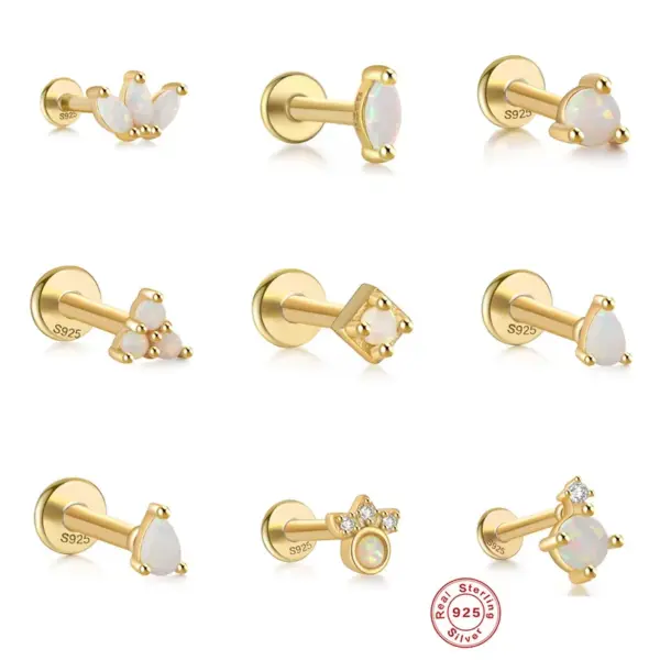 1 Piece Ear Cartilage Rings & Studs Fashion Square Water Droplets Paw Print Silver Inlay Zircon