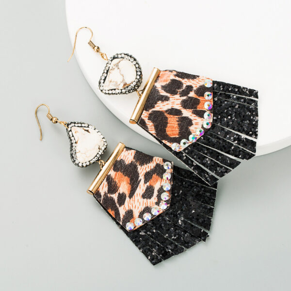 Wholesale Amazon Trendy Leopard Print Long Leather Small Fresh Full Diamond Women Earrings Exaggerated Earrings earrings