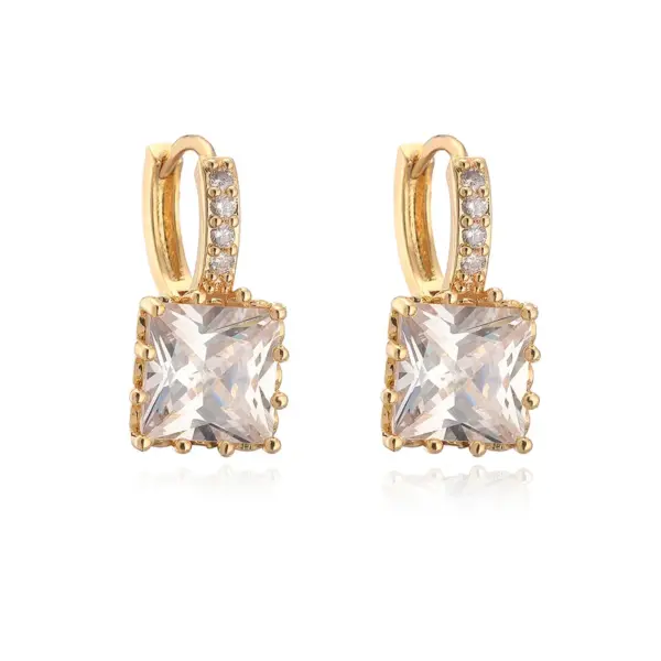 Wholesale 1 Pair Simple Style Commute Square Plating Inlay Copper Zircon 18k Gold Plated Earrings