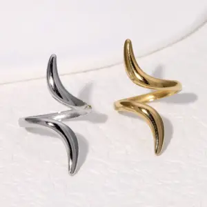 PVD Coated Real Gold Plated 18K Gold Geometric 304 Stainless Steel Simple Style Waterproof Non Tarnish Open Rings