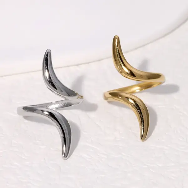 PVD Coated Real Gold Plated 18K Gold Geometric 304 Stainless Steel Simple Style Waterproof Non Tarnish Open Rings