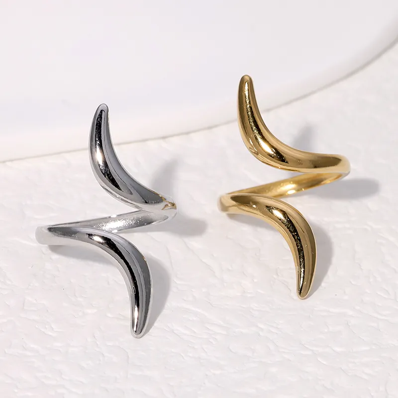 Wholesale PVD Coated Real Gold Plated 18K Gold Geometric 304 Stainless Steel Simple Style Waterproof Non Tarnish Open Rings