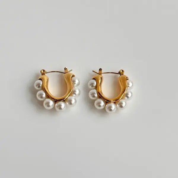 Wholesale 1 Pair Simple Style U Shape Plating Inlay Stainless Steel Artificial Pearls 14k Gold Plated Ear Studs