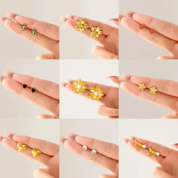 Wholesale 1 Pair Elegant U Shape Four Leaf Clover Heart Shape Titanium Steel 18K Gold Plated Ear Studs