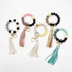 Wholesale silicone tassel beaded bag accessories Wristlet Keychain