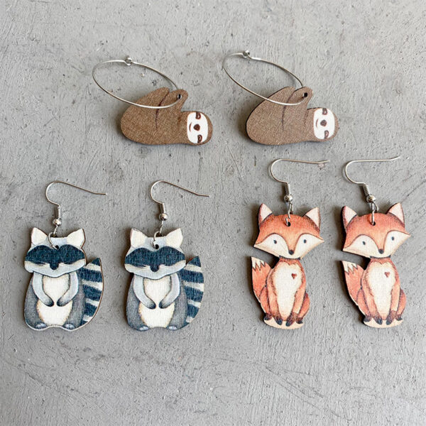 Wholesale Cute animal raccoon sloth fox fun earrings