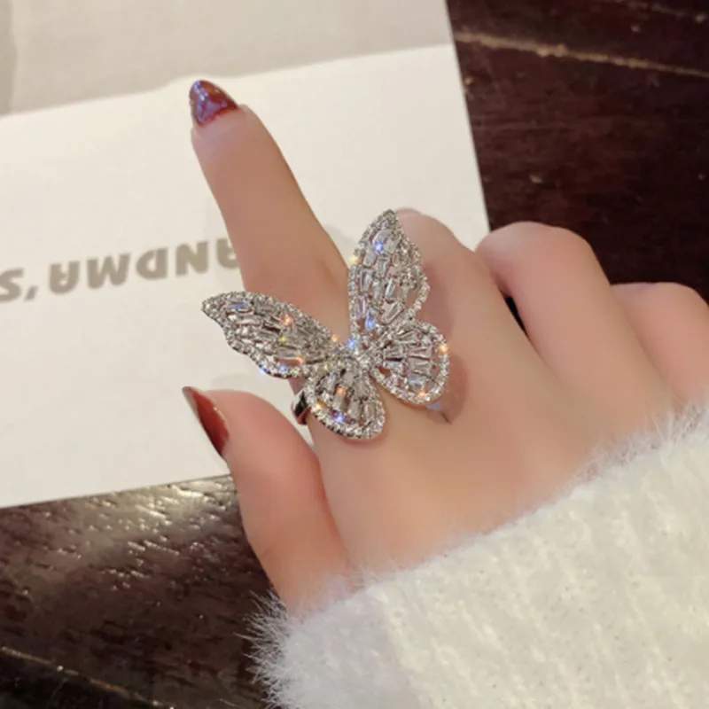 Wholesale 1 Piece Fashion Butterfly Artificial Gemstones Alloy Plating Women's Open Ring