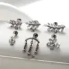 Wholesale 1 Piece Ear Cartilage Rings & Studs Simple Style Classic Style Leaves Chain Pure Titanium Inlay Zircon Ear Cartilage Rings & Studs