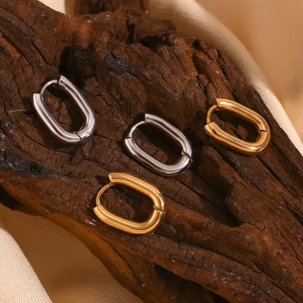 PVD Coated Real Gold Plated 18K Gold Solid Color 304 Stainless Steel Simple Style Waterproof Non Tarnish Earrings