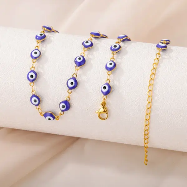 Wholesale Fashionable Stainless Steel Cross Pendant Necklace Hollow Heart Key Zircon Snake Jewelry Commuting Jewelry Turkish Devil's Eye Chain