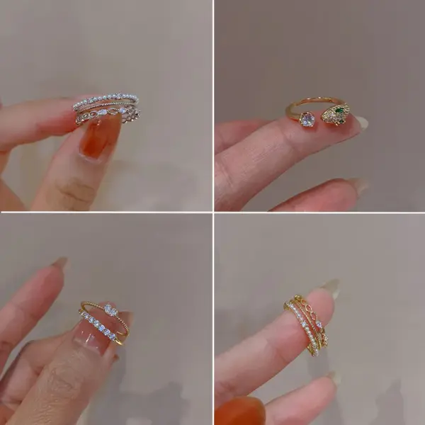 Wholesale Elegant Lady Geometric Copper Inlay Zircon Open Rings