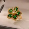 Wholesale Copper Flower PVD Coated Zircon Real Gold Plated Vintage Style Waterproof Non Tarnish Inlay Open Rings