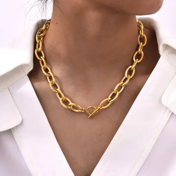 Wholesale PVD Coated Real Gold Plated 18K Gold Solid Color 304 Stainless Steel Vacation Classic Style Waterproof Non Tarnish Chain Necklace Necklace