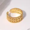 Wholesale PVD Coated Real Gold Plated Leaf Stainless Steel Fashion Waterproof Non Tarnish Open Ring