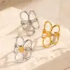 Wholesale Ion Plating (IP) 18K Gold Plated Flower 304 Stainless Steel Elegant Glam Hip-Hop Waterproof Non Tarnish Open Rings