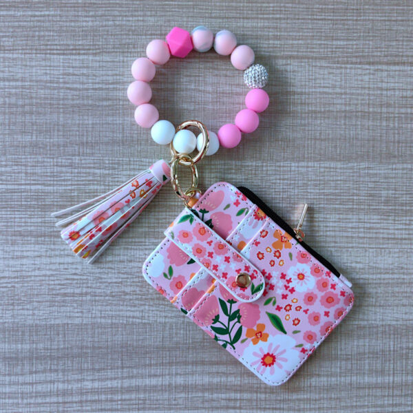 Wholesale Bracelet Keychain Card Bag Pu Flower Wallet Keychains