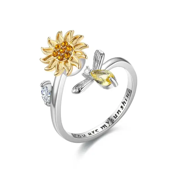 Wholesale Fashion Flower Copper Plating Inlay Zircon Open Ring 1 Piece