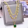 Wholesale Jewelry Fashion Heart Shape 304 Stainless Steel Turquoise Rhinestones Glass Stone 18K Gold Plated Layered Inlay Stainless Steel Necklaces