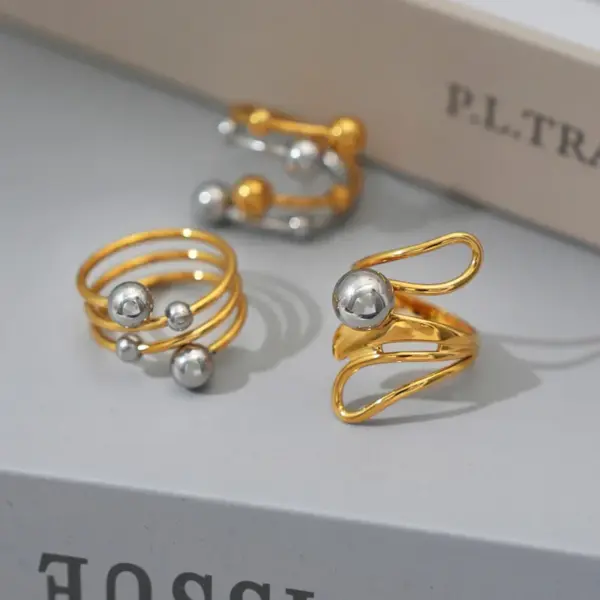 PVD Coated Real Gold Plated 18K Gold Geometric 304 Stainless Steel IG Style Casual Lady Waterproof Non Tarnish Rings