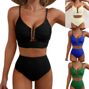 Wholesale 2 Piece Set Split Swimsuit Women's Hollow Textured Fabric Slim-Fit Sexy Pit Metal Decoration Women's Swimsuit Set