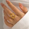 Wholesale Ion Plating (IP) 18K Gold Plated Oval 304 Stainless Steel Simple Style Waterproof Non Tarnish Open Rings