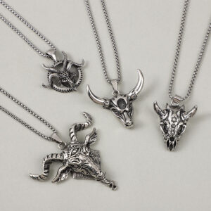 oly-d576070e059dc941d1c6241228398419 Wholesale European and American Domineering Prajna Big Ghost Skull Necklace Trendy Personalized Titanium Steel Punk Men's Hip-Hop Pendant Men's Sweater Chain