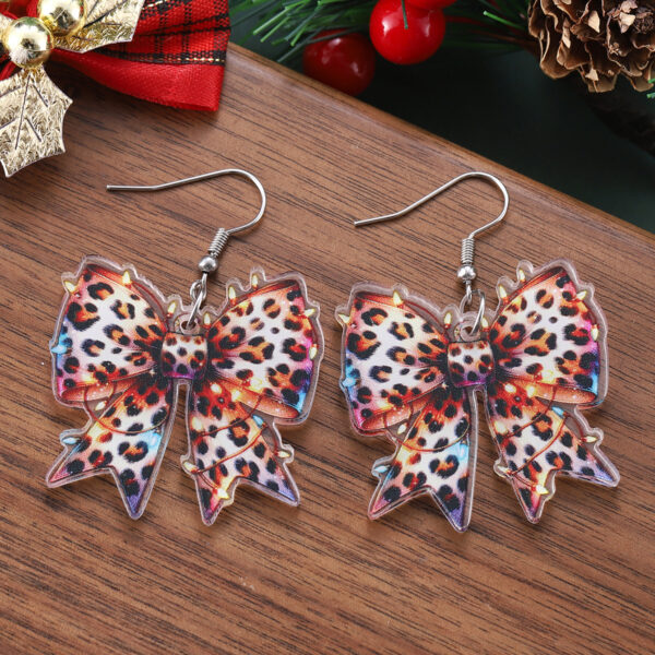 Wholesale Acrylic Christmas Lights Leopard Print Bow Earrings