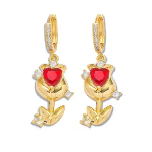 E1289 Red Tulip Earrings