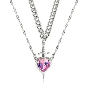 Silver Pink Heart--Silver Dagger