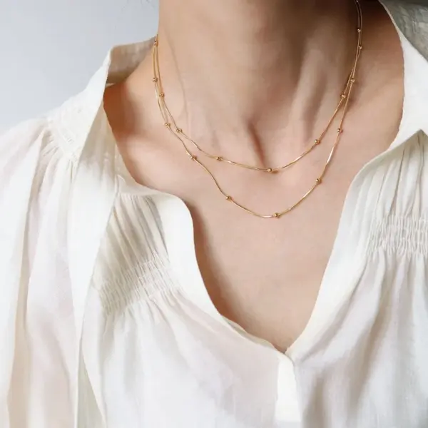 Real Gold Plated Solid Color 304 Stainless Steel Fashion Waterproof Non Tarnish Necklace