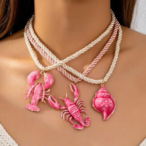 oly-d57bb4413377826b461259d5e23100cd Wholesale Beach Style Shell Pink Oil Drop Pendant Necklace