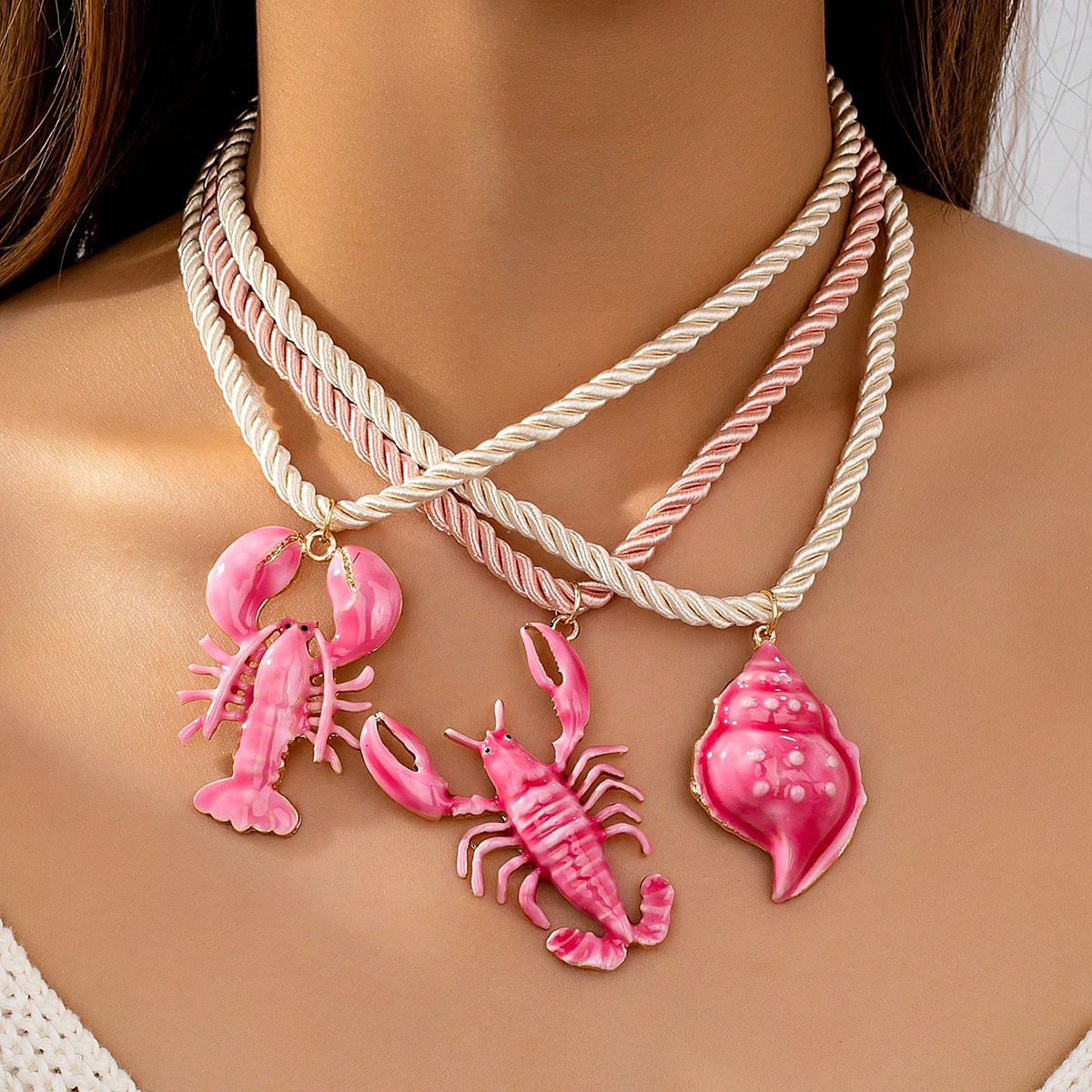 Wholesale Beach Style Shell Pink Oil op Pendant Necklace