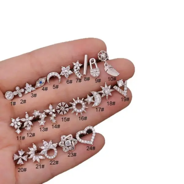 Wholesale 316L Stainless Steel Zircon Flower Earrings For Women New Creative Design Geometric Pattern Sun Star Heart Shape Gold Plated Ear Soft Cartilage Hoop And Earrings Wedding Birthday Festival Jewelry