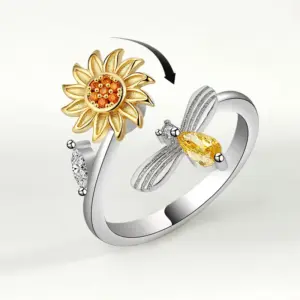 Wholesale Sunflower Sun Copper Pastoral Anxiety Ring Open Ring Rings
