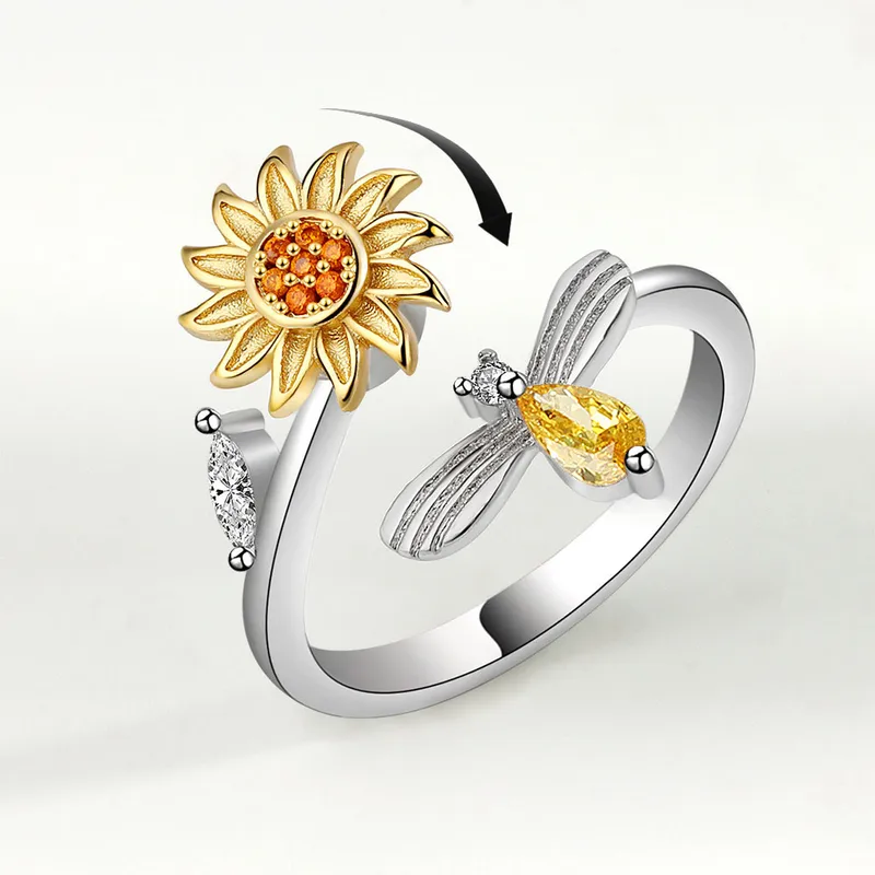 Wholesale Sunflower Sun Copper Pastoral Anxiety Ring Open Ring Rings