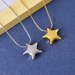Wholesale 304 Stainless Steel Star PVD Coated 18K Real Gold Plated Simple Style Waterproof Non Tarnish Plating Pendant Necklace