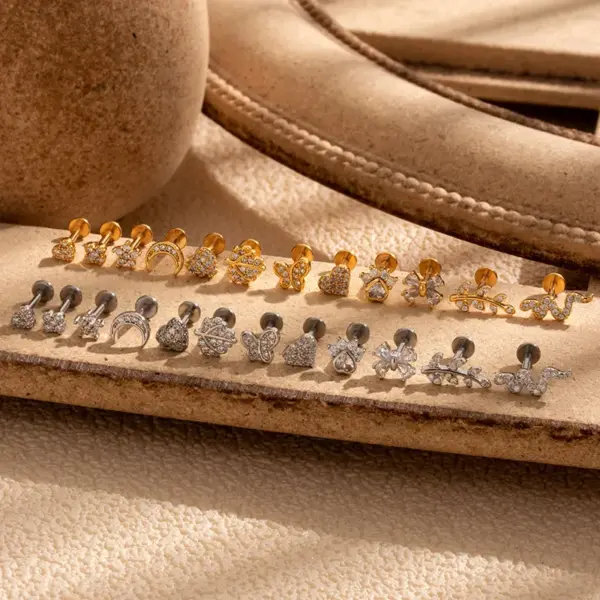 1 Piece Lip Rings Simple Style Heart Shape Flower Butterfly 316L Stainless Steel Copper Waterproof Non Tarnish Surgical Steel Zircon