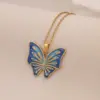 Wholesale PVD Coated Real Gold Plated Flower Butterfly 304 Stainless Steel Cute Romantic Waterproof Non Tarnish 304 Stainless Steel Lobster Trigger Clasp Closure Pendant Necklace