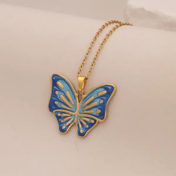 Wholesale PVD Coated Real Gold Plated Flower Butterfly 304 Stainless Steel Cute Romantic Waterproof Non Tarnish 304 Stainless Steel Lobster Trigger Clasp Closure Pendant Necklace
